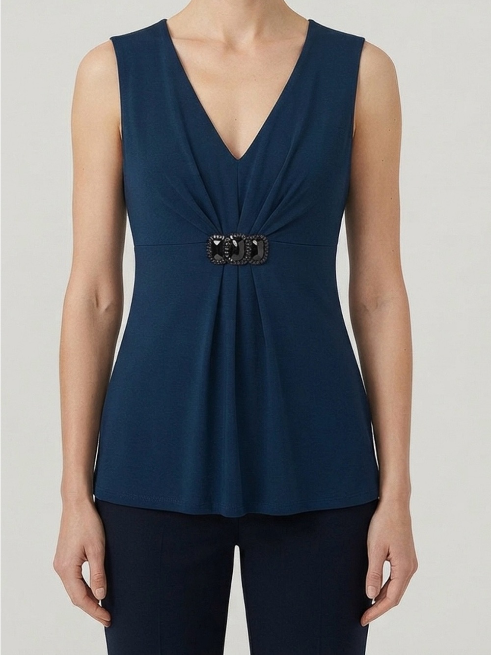 Metro Deep Teal V-Neck Sleeveless Top with Buckle Detail